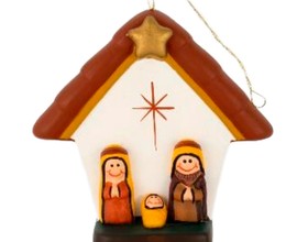 Belén colgante escena cabaña