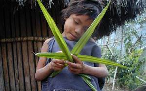 Editorial Revista n5 cuidado de la casa común niña haciendo figuras con hoja