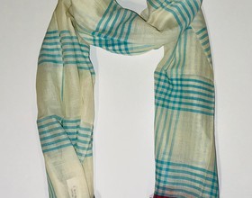 PAÑUELO ARTESANAL DE ALGODÓNCON CUADROS COLOR MEDITERRAN/CORAL