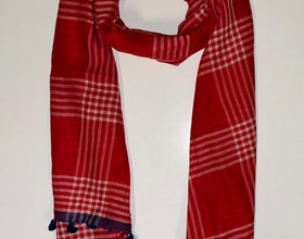 PAÑUELO DE ALGODON CON CUADROS COLOR CORAL/ATLANTIC